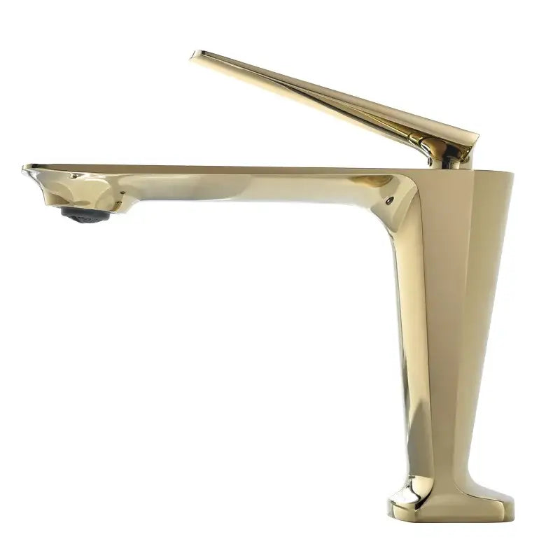 Modern brushed gold basin faucet with sleek angular design and polished metallic finish for bathroom sinks decorbites brushed gold