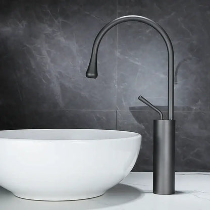 Modern matte black basin faucet with sleek curved spout and cylindrical base for decorbites brushed gold kitchen use