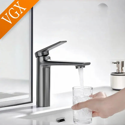 Modern matte black bathroom faucet with centerset deck-mounted design and high-quality ceramic valve for cold water use