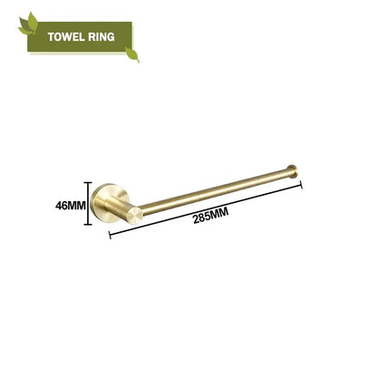 Brass-finished towel ring with sleek cylindrical design and 285mm length in decorbites brushed gold bathroom set