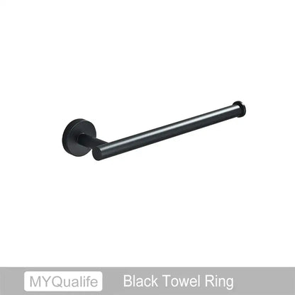 Black metal towel ring with sleek modern design in decorbites brushed gold bathroom hardware set for elegant decor