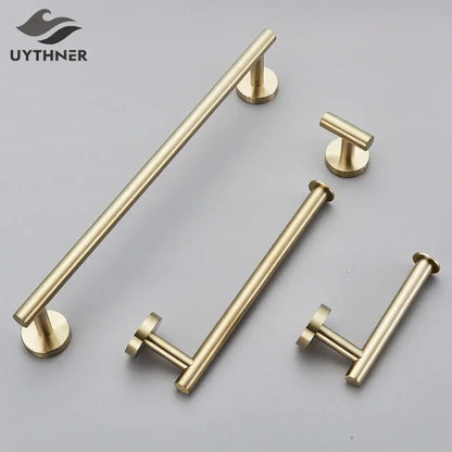 Brushed gold bathroom hardware set with sleek modern bar and knob handles for decorbites bathroom hardware