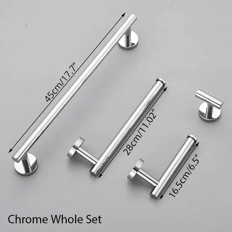 Set of three chrome finished metal towel bars in varying lengths from decorbites bathroom hardware set for modern decor