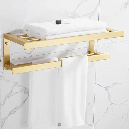Modern brushed gold bathroom set double-tier towel rack with sleek design by decorbites brushed gold hardware