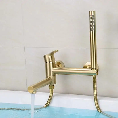 Modern brushed gold bathtub shower set with decorbites brushed gold faucet and handheld showerhead for bathroom decor