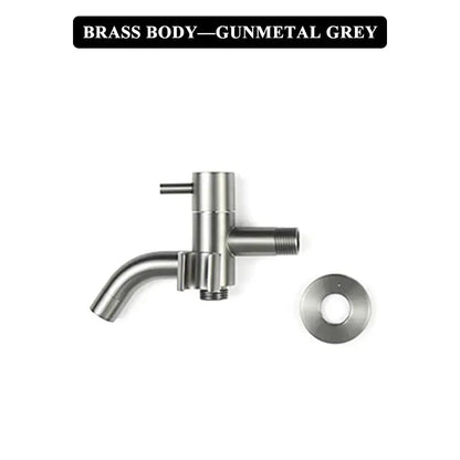Modern brushed gold bidet faucet set featuring a gunmetal grey brass body faucet with curved spout and threaded connections