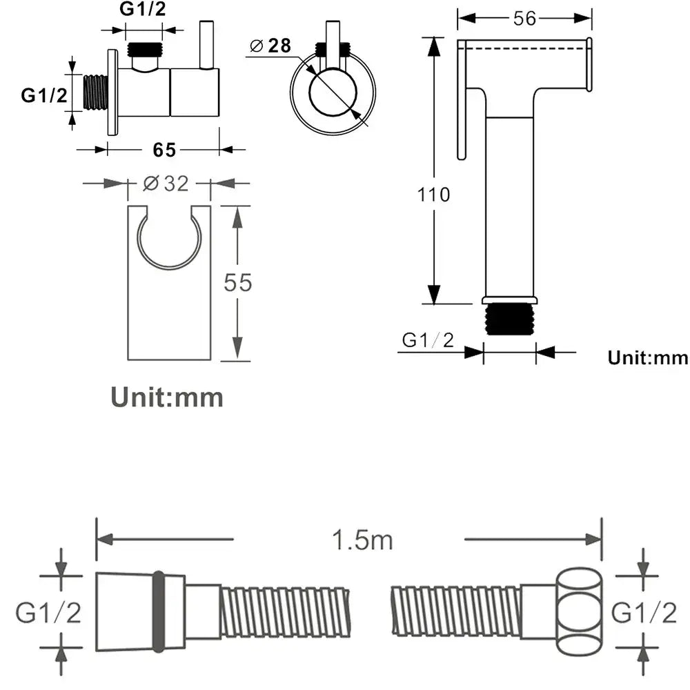 Black metal pipe fitting with threaded ends and t-shaped connector for modern brushed gold bidet sprayer kit bathroom use
