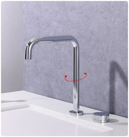 Modern chrome finished basin faucet with sleek curved spout and two handles for decorbites brushed gold kitchen sink tap