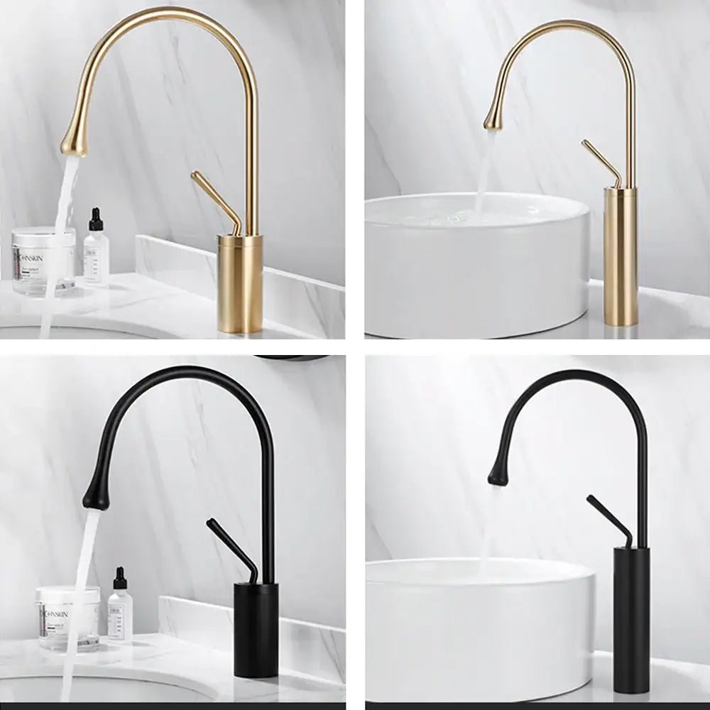 Modern brushed gold & black deck mounted basin tap kitchen faucet - Decorbites