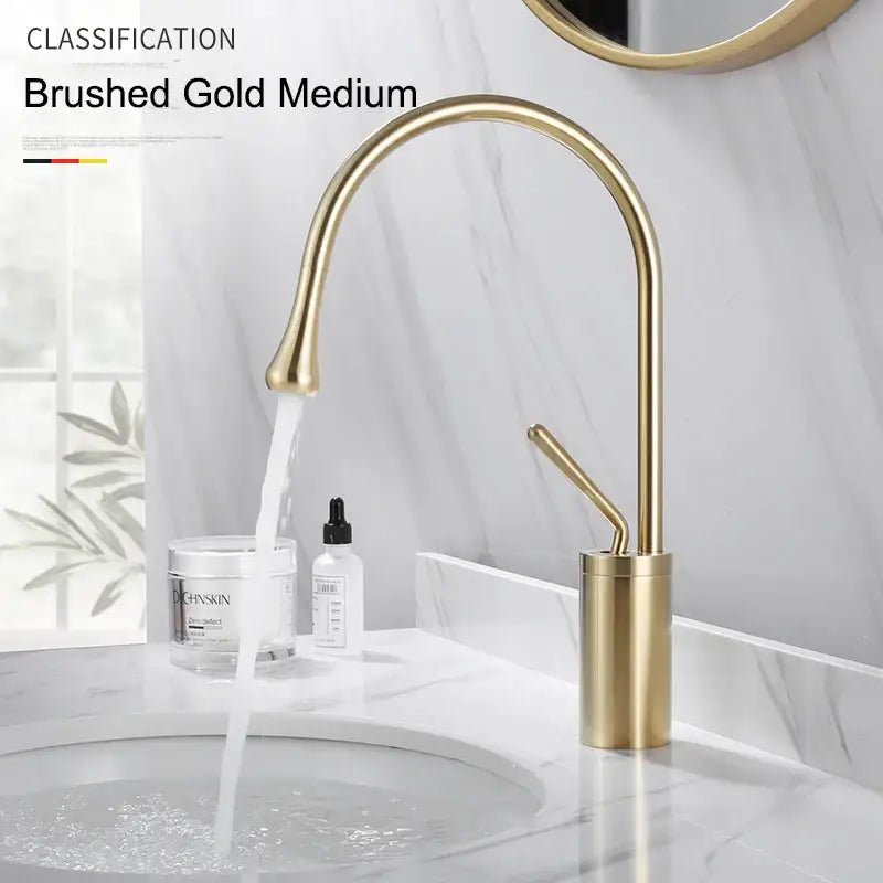 Modern brushed gold & black deck mounted basin tap kitchen faucet - Decorbites