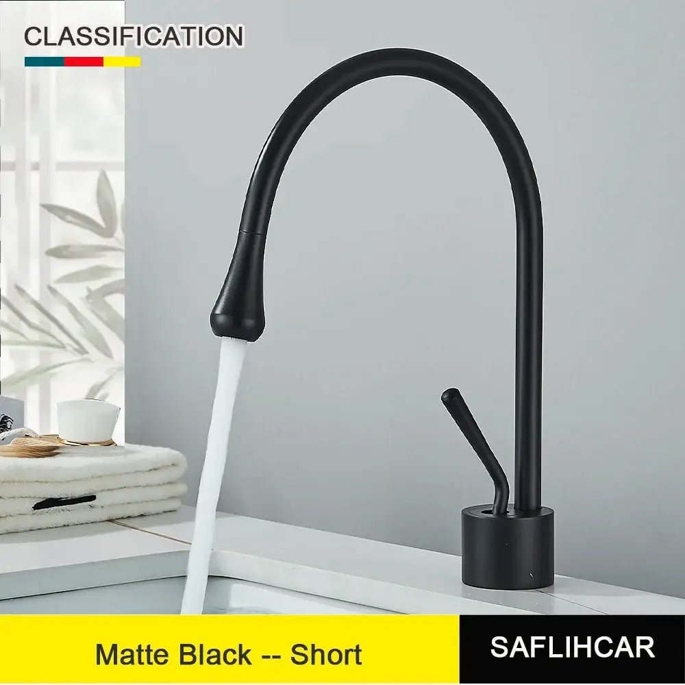 Modern brushed gold & black deck mounted basin tap kitchen faucet - Decorbites