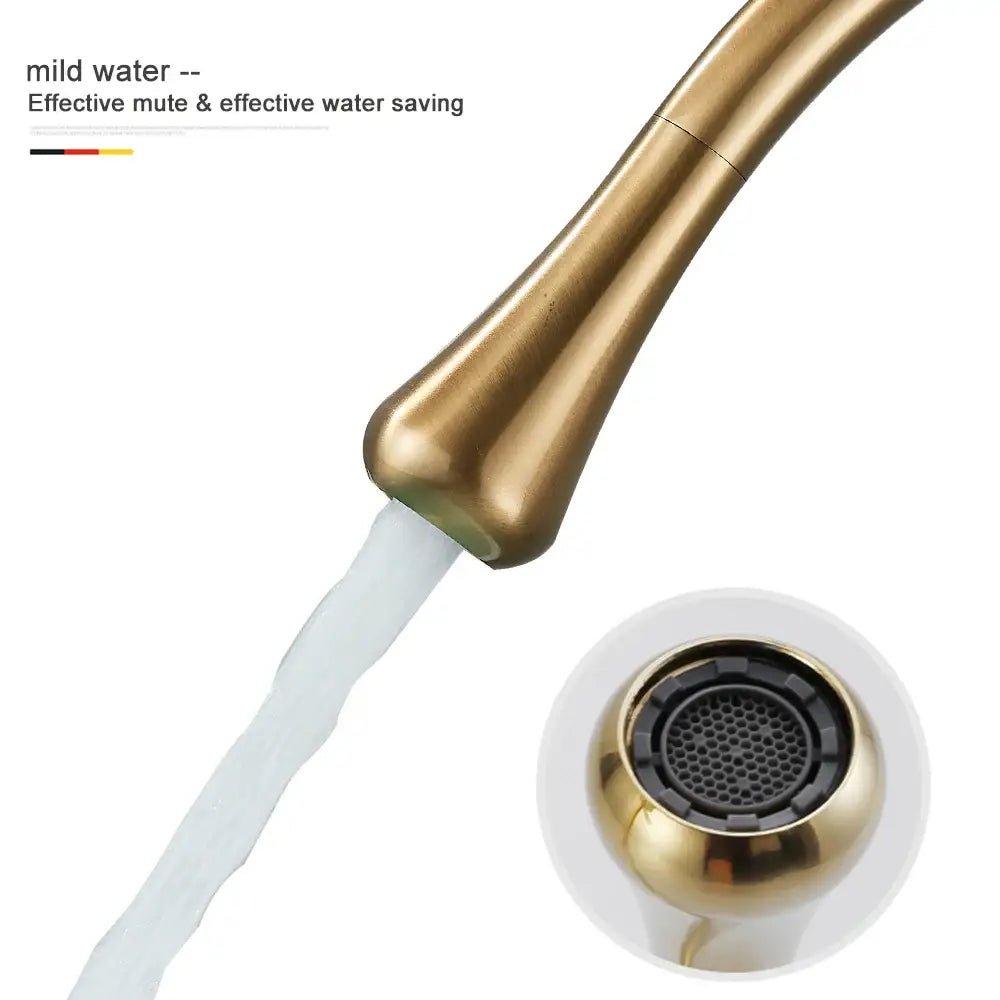 Modern brushed gold & black deck mounted basin tap kitchen faucet - Decorbites