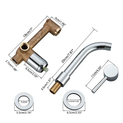 Modern brushed gold and black wall mounted basin faucet with chrome finished spout and brass valve body