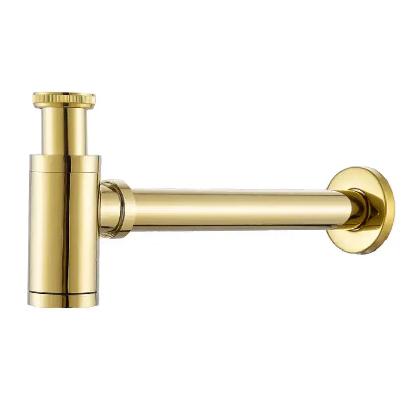 Modern brushed gold brass decorbites brass basin p-trap sink drain with sleek polished metallic finish for bathroom use