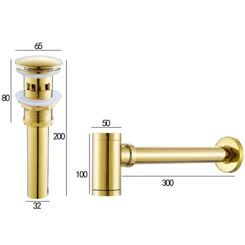 Modern brushed gold brass basin p-trap bathroom sink drain with sleek cylindrical design and integrated overflow decorbites brass basin