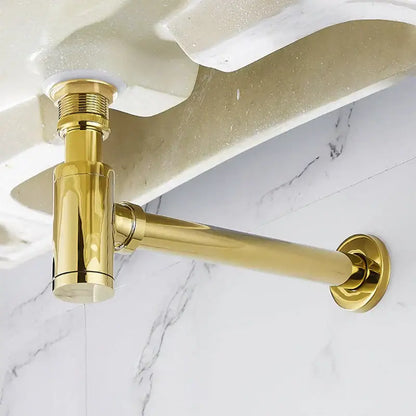 Modern brushed gold brass basin p-trap bathroom sink drain with sleek polished finish and l-shaped decorbites brass basin design