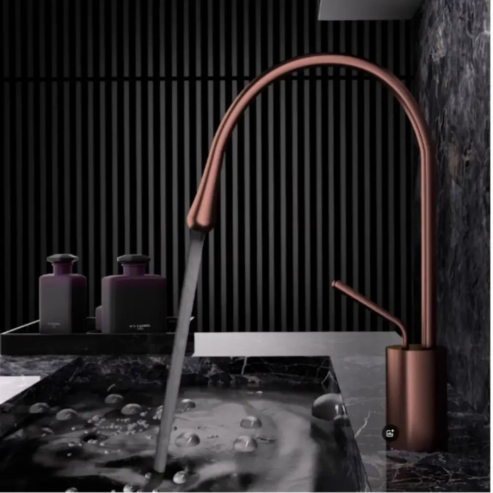 Modern brushed gold brass kitchen faucet with copper finish and arched sleek modern design for kitchen sink tap