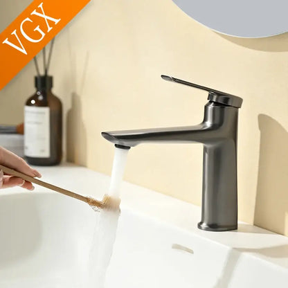 Modern matte black basin faucet with sleek minimalist centerset deck-mounted design for cold water use