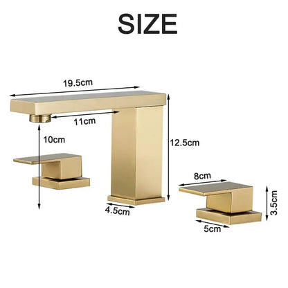 Modern brushed gold dual handle waterfall faucet with gold-finished rectangular basin faucet and square handles by decorbites