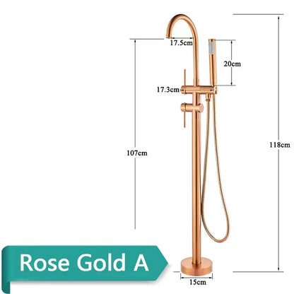 Modern brushed gold freestanding bathtub faucet with a tall slender design and handheld showerhead for decorbites brushed gold decor