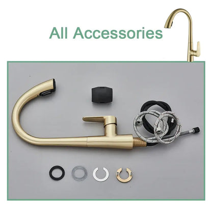 Modern brushed gold gourmet kitchen faucet with sleek design and flexible pull out tap for decorbites brushed gold kitchens
