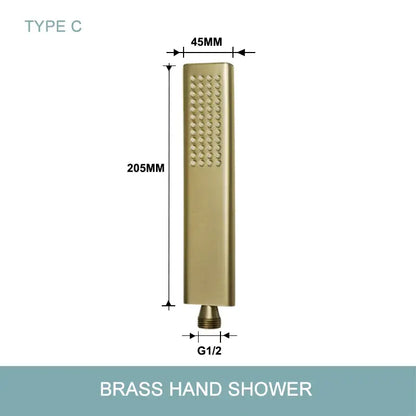 Modern brushed gold hand shower with rectangular head and g1/2 threaded connection with stainless steel hose
