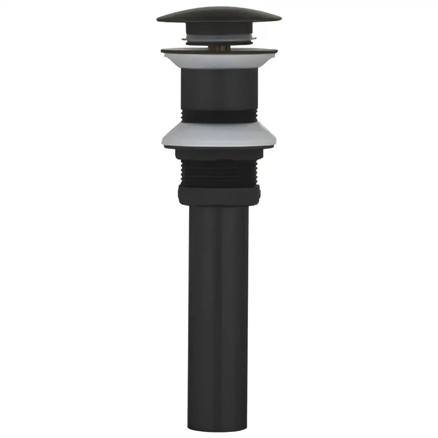 Black matte-finish bathroom sink drain with silver accents paired with a modern brushed gold swivel faucet decorbites style
