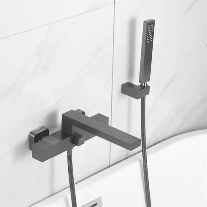 Modern matte black bathtub faucet with matching handheld complements decorbites brushed gold wall mounted waterfall set