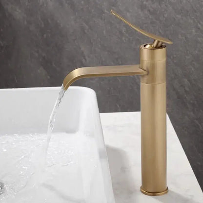 Modern brushed gold waterfall basin mixer with sleek minimalist design for decorbites bronze bathroom sink use