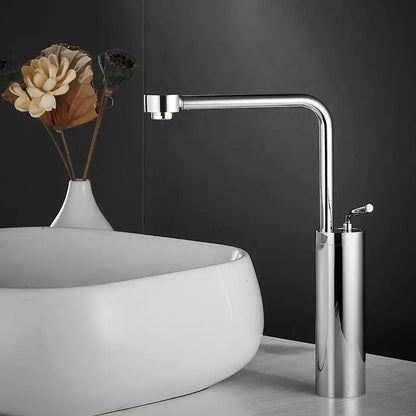 Modern chrome-finished waterfall faucet with sleek cylindrical base and curved spout for decorbites brushed gold faucet swivel sink
