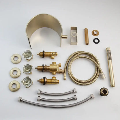 Brass shower faucet set with crystal knobs wall mounted single handle modern brushed gold waterfall design