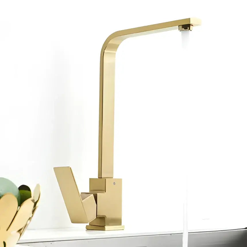Modern brushed matt gold decorbites bath set kitchen faucet with sleek angular design and brushed metal finish