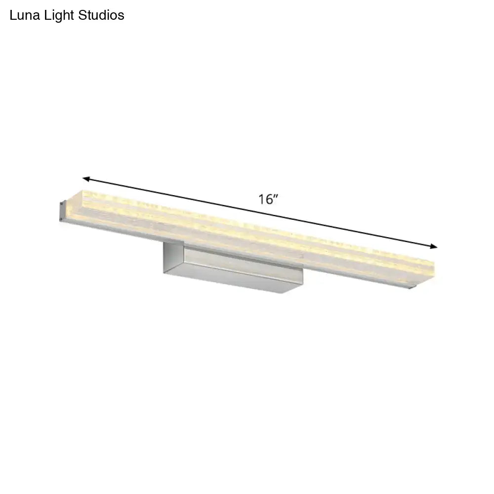 Modern brushed metallic led vanity sconce wall mounted with acrylic shade and warm white illumination for bathroom