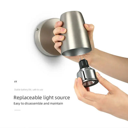 Modern brushed metallic stainless steel cylindrical led wall lamp with replaceable bulb for bedroom lighting