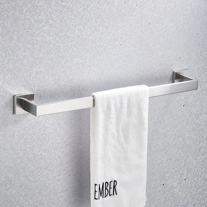 Stainless steel towel rack with sleek modern design and brushed nickel finish in bathroom hardware set