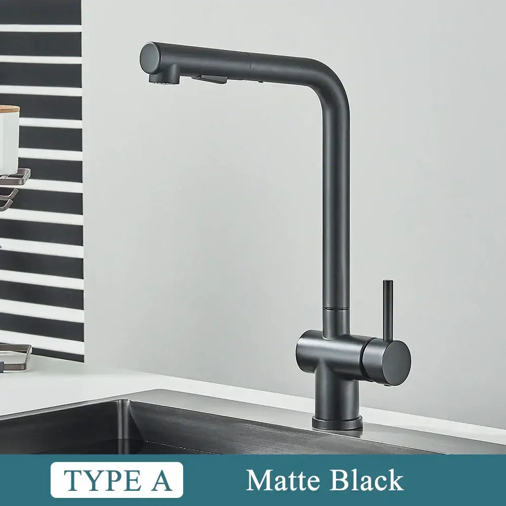 Modern brushed nickel kitchen faucet with dual spray nozzle and matte black curved spout decorbites brushed nickel