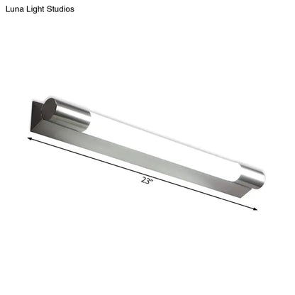A sleek 23-inch modern brushed nickel led wall light with warm white light and cylindrical brushed stainless steel ends