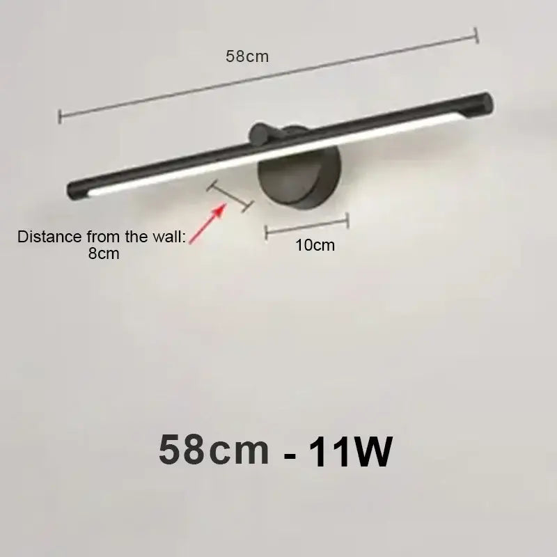 Black modern LED wall sconce with sleek elongated design 11w power for bathroom use with motion sensor wall lamp