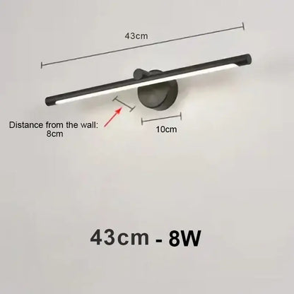Black minimalist led wall lamp with sleek rectangular design 8w power modern brushed nickel led wall lamp bathroom light