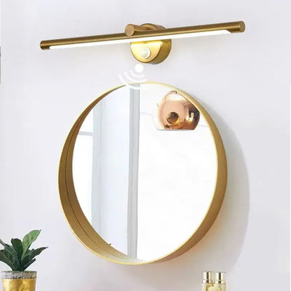 Gold-finished modern brushed nickel led wall lamp with motion sensor for bathroom illumination and sleek design