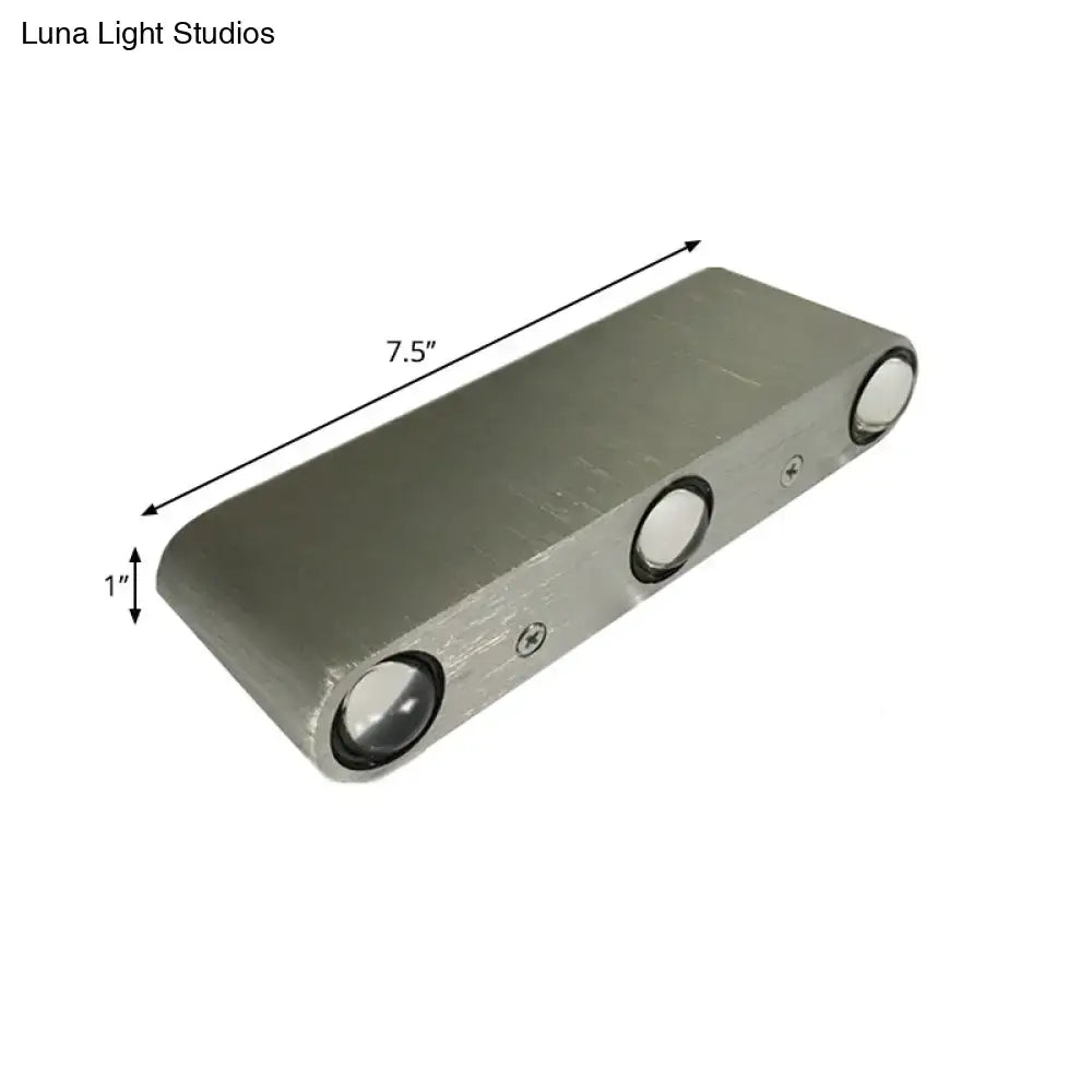 Modern brushed nickel led wall lamp with silver rectangular brushed metal finish and three circular bulbs included for 220v-240v 110v-120v use