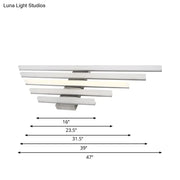 Modern brushed nickel led wall light fixture with layered frosted glass panels for bathroom vanity use