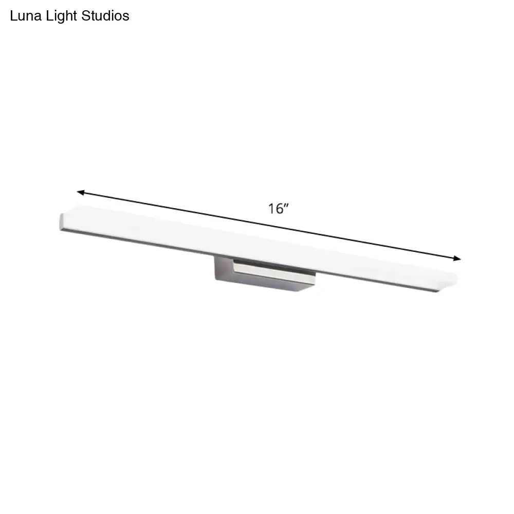 A sleek 16-inch modern brushed nickel vanity mirror light with linear acrylic white diffuser for bathroom use