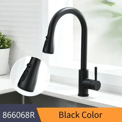 Black matte-finish pull-down kitchen faucet with modern design for decorbites brushed nickel pull kitchen fixtures