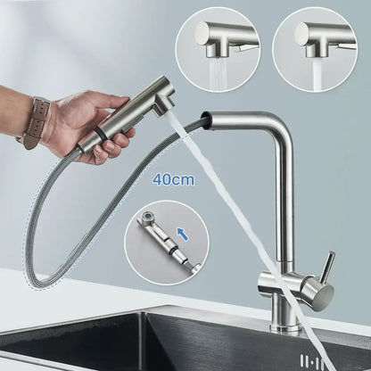 Modern brushed nickel kitchen faucet with 40cm flexible spray hose and pull-out nozzle stainless steel tap decorbites brushed nickel