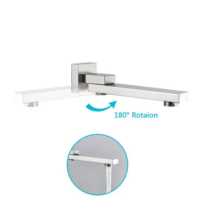 Modern brushed nickel shower faucet set with chrome-finished wall-mounted faucet featuring 180-degree rotation