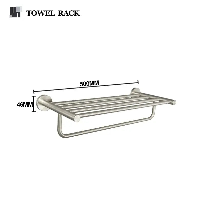 Modern brushed nickel stainless steel double towel bar with sleek design in hardware set for bathroom use