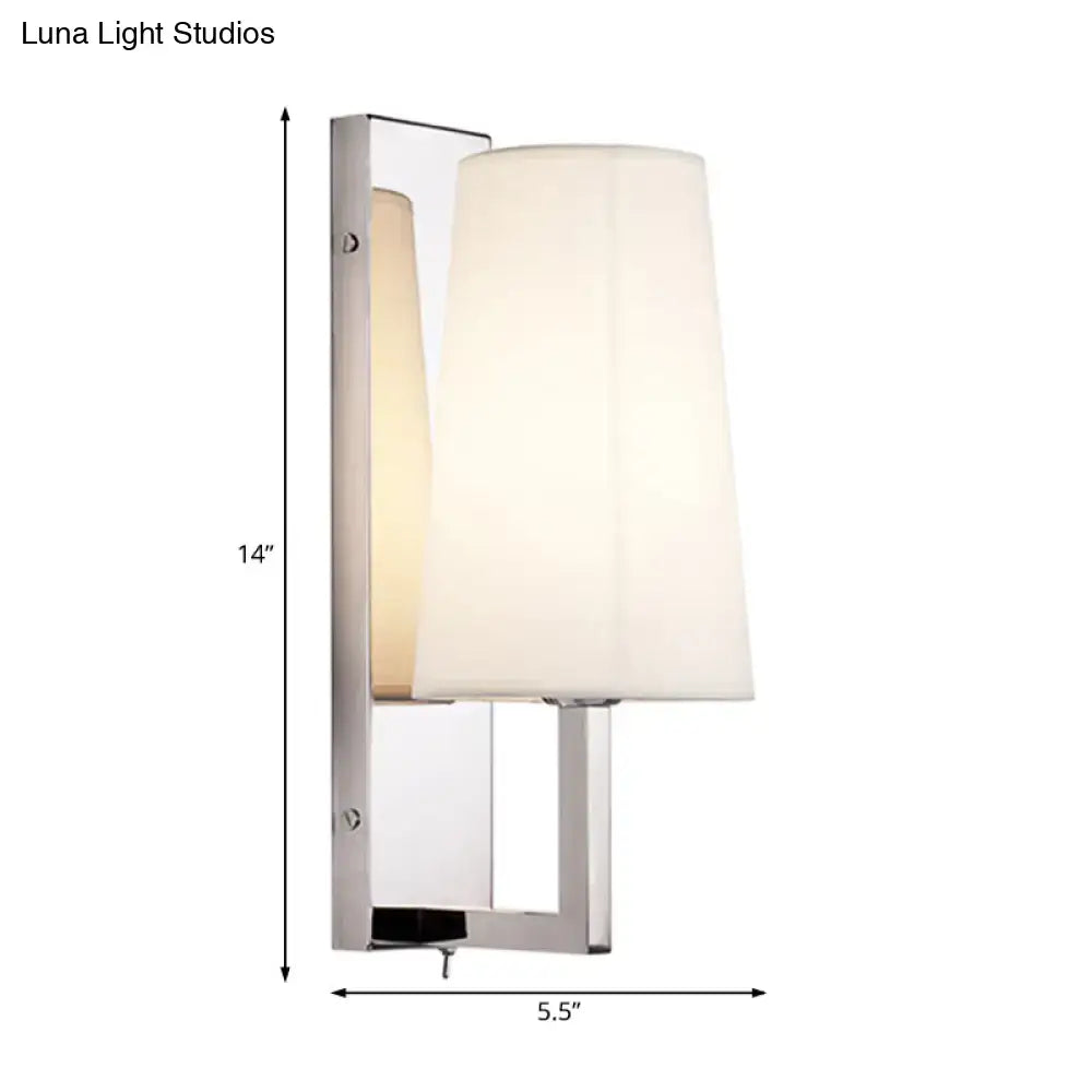 Modern brushed nickel wall sconce with sleek chrome finish and off-white fabric shade direct wired electric e26 e27 bulb base