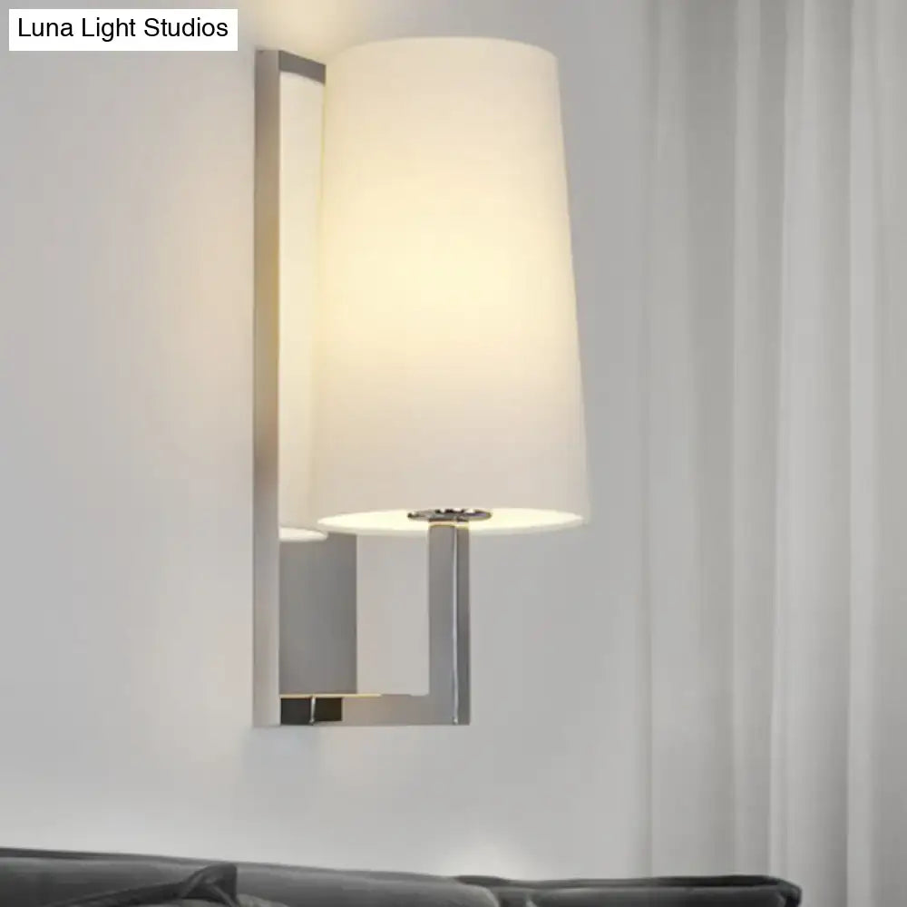 Modern brushed nickel wall sconce with soft white fabric shade direct wired electric compatible with e26 e27 bulb base