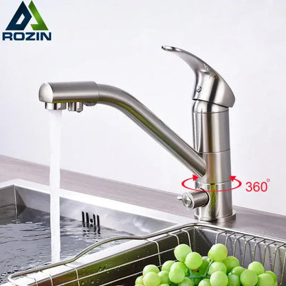 Modern brushed nickel water purification kitchen faucet with stainless steel rozin 360-degree rotating design decorbites brushed nickel